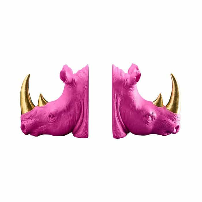 S/2 Nashorn-Buchstützen, Magenta, 39,5 x 14,2 x 20,5 cm