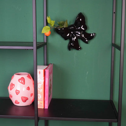 Wall Vase - Bowl Vase - Ceramic - Black - 19x18.5x5.5 cm