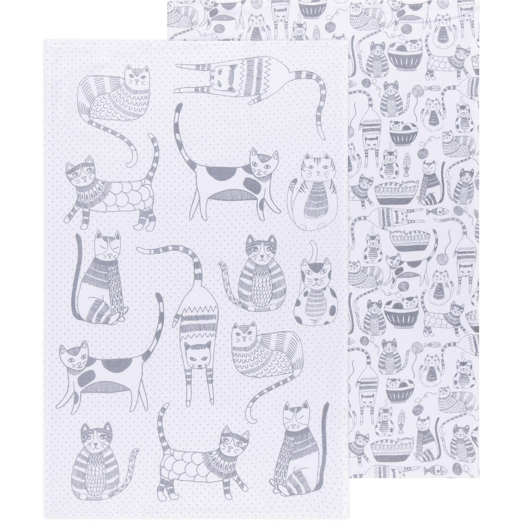 Lot de 2 torchons à vaisselle Cat Print London Gray | Design e regali originali