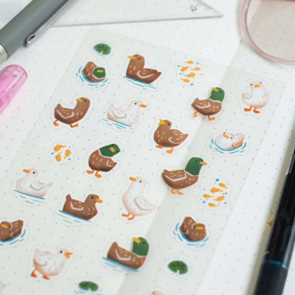 Feuille d'autocollants - Canards au bord de l'étang | Design e regali originali