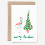 Weihnachtskarte mit rosa Flamingo