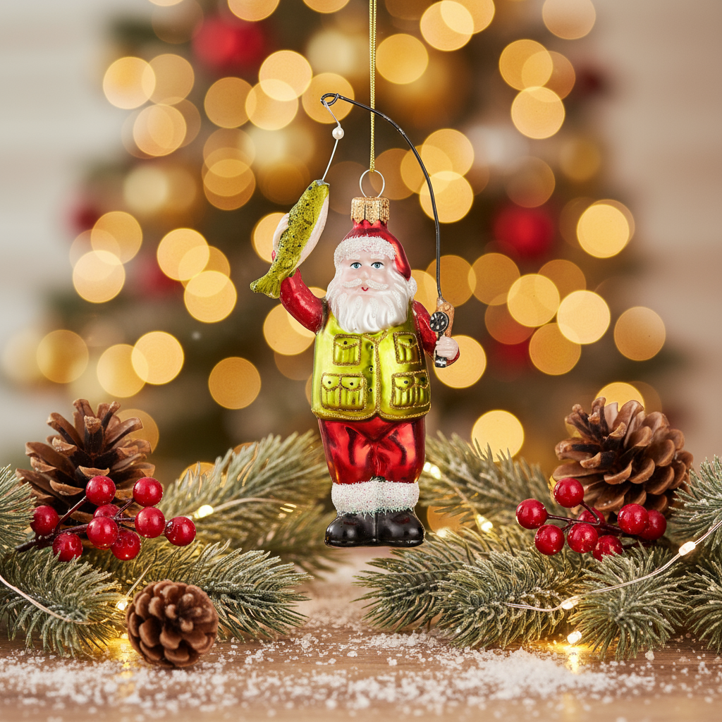 Boule de Noël Père Noël à la pêche | Oggetti di design e regali originali