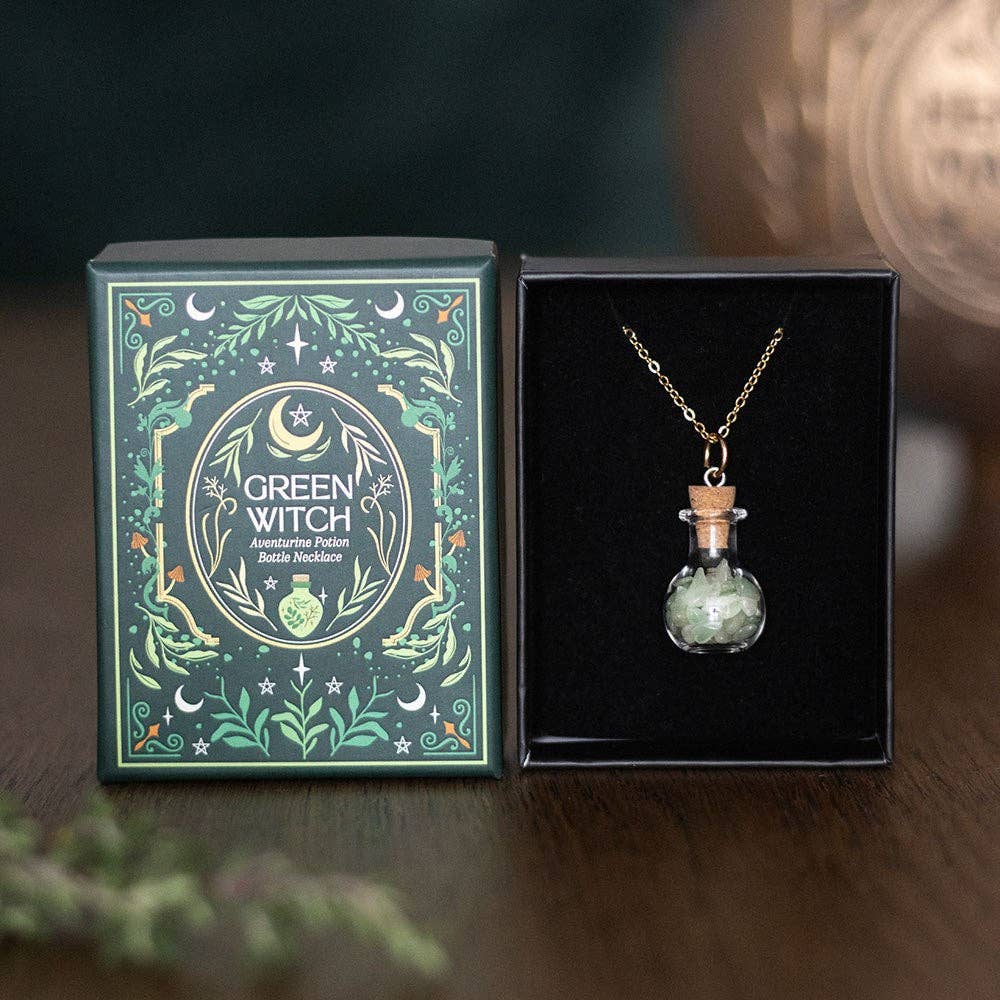 Collier Bouteille de Potion Aventurine Sorcière Verte