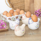 Porte-œufs en céramique avec motif Poule florale