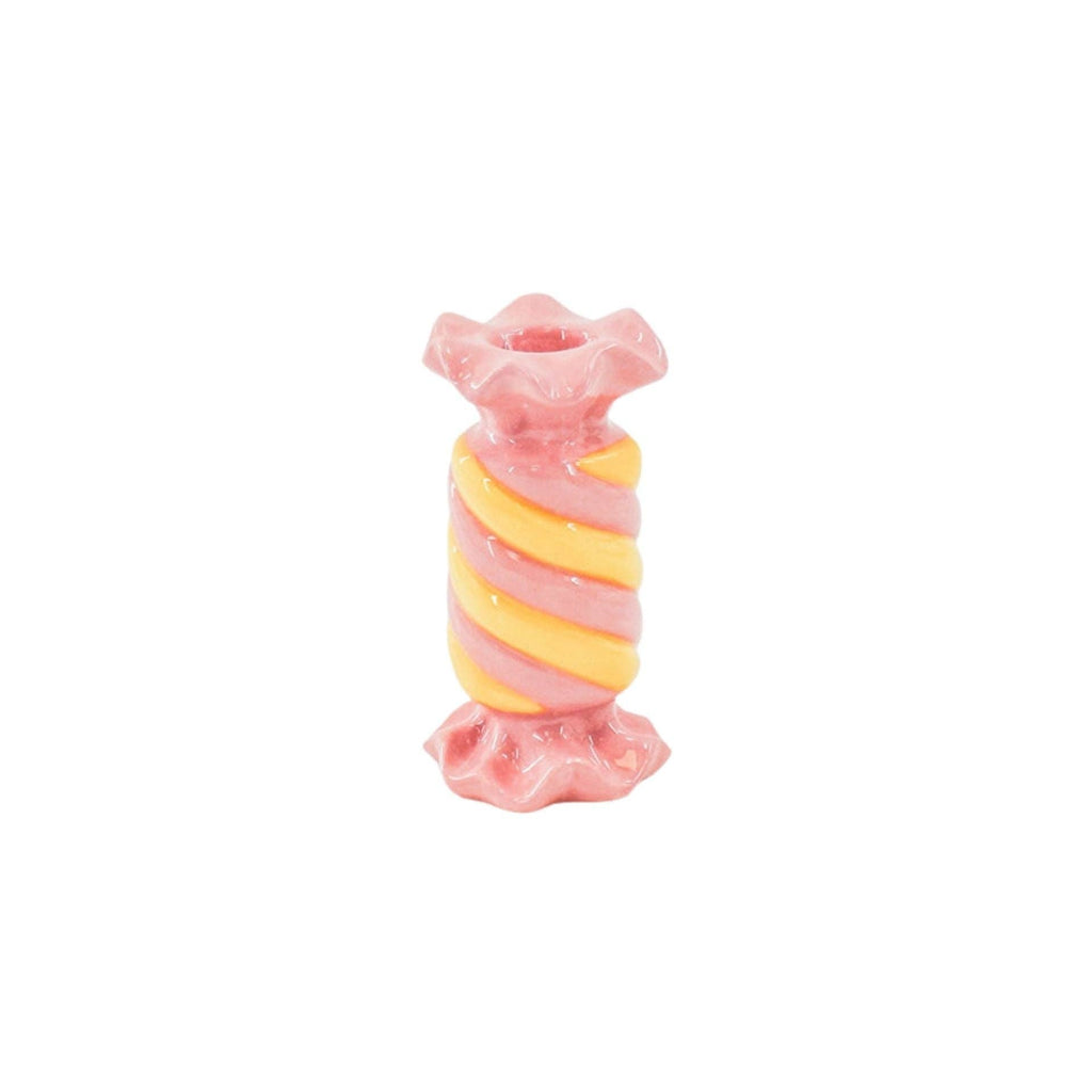 Bougeoir - Bonbon Toffee - Céramique - Rose/Jaune - 7,5x7,5x13 cm