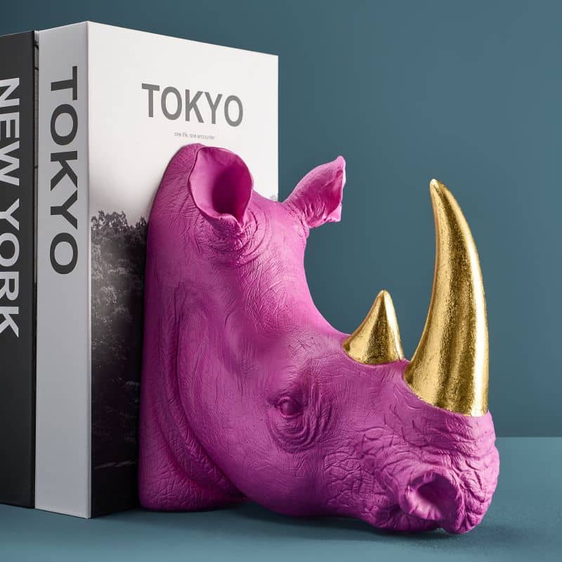 S/2 Nashorn-Buchstützen, Magenta, 39,5 x 14,2 x 20,5 cm