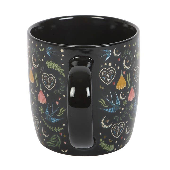 Mug à motif floral folk noir Midnight Bloom | Design e regali originali