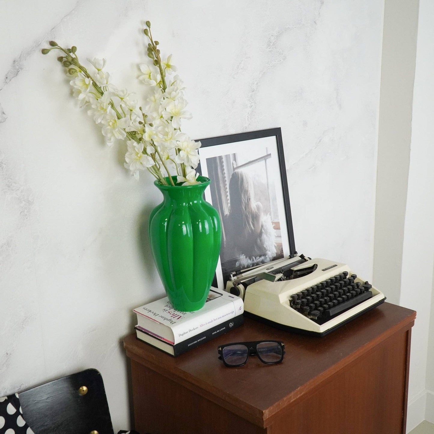 Flower vase - Pleated vase - Ceramic - Green - 16.5x16.5x29.5 cm