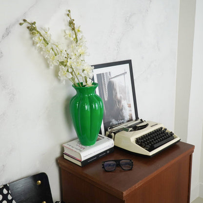 Flower vase - Pleated vase - Ceramic - Green - 16.5x16.5x29.5 cm