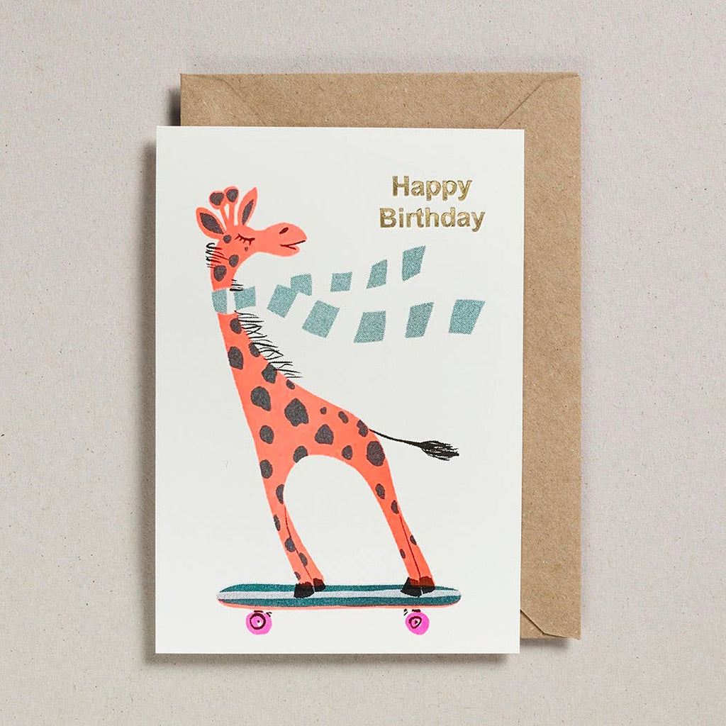 Oggetto regalo di design – carte danniversaire girafe sur skateboard petra boase ltd GC PET 0023 5060558745889