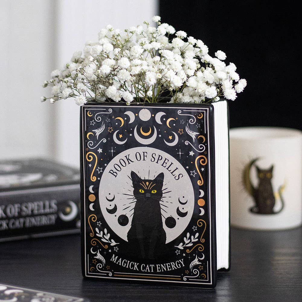 Vase à fleurs en forme de livre « Magie du Chat Noir »