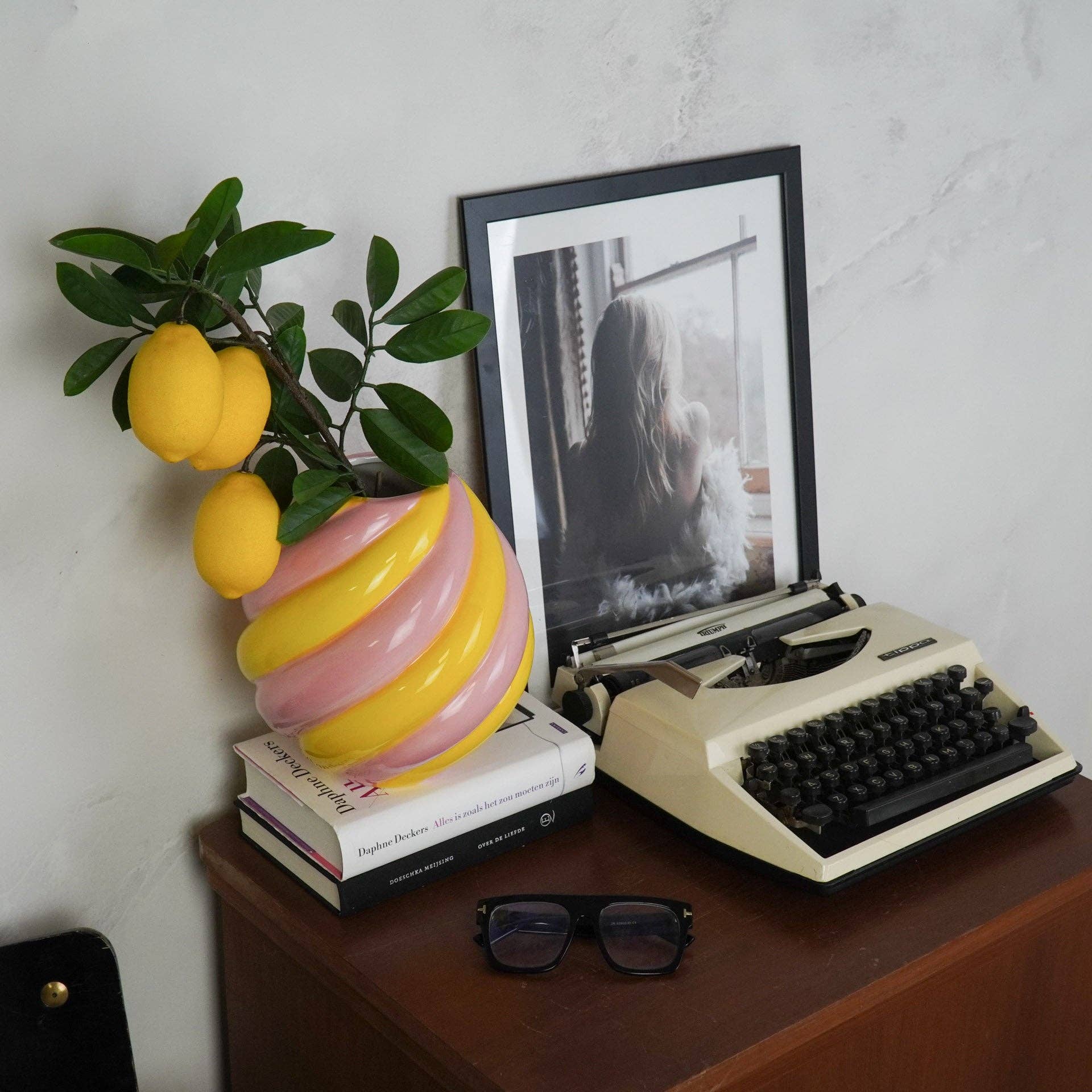 Vase à fleurs - Vase tourbillon - Céramique - Jaune/Rose clair - 20x20x21,5 cm | Designproducten en originele cadeaus