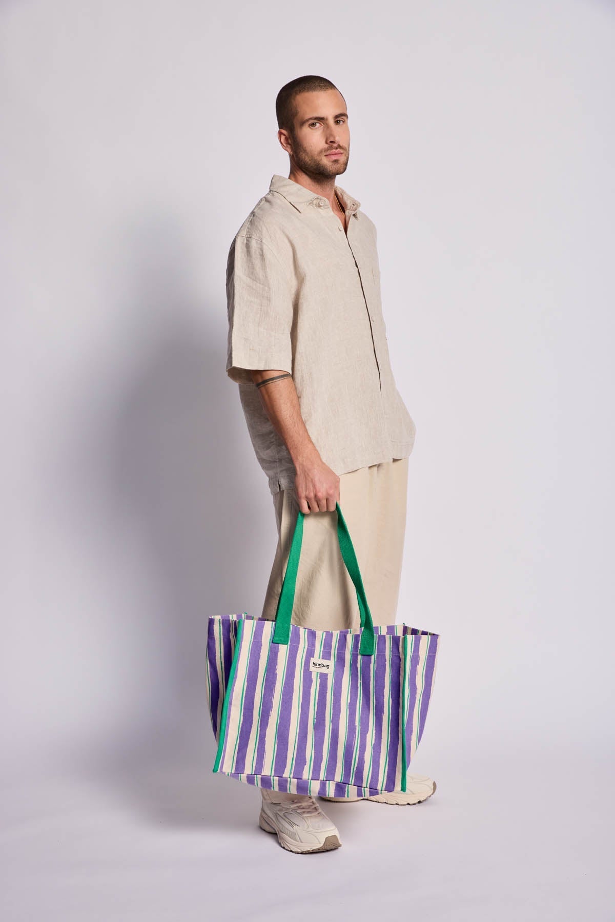 Sac cabas Claude Rayures Vert et Parme