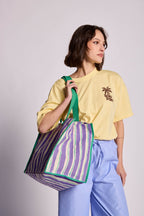 Sac cabas Claude Rayures Vert et Parme