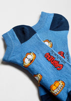 Chaussette courte bleue BeGarfield Faces, détail du motif Garfield – Besocks