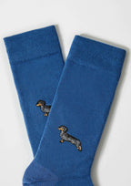 Chaussettes brodées BePets Teckel Bleu