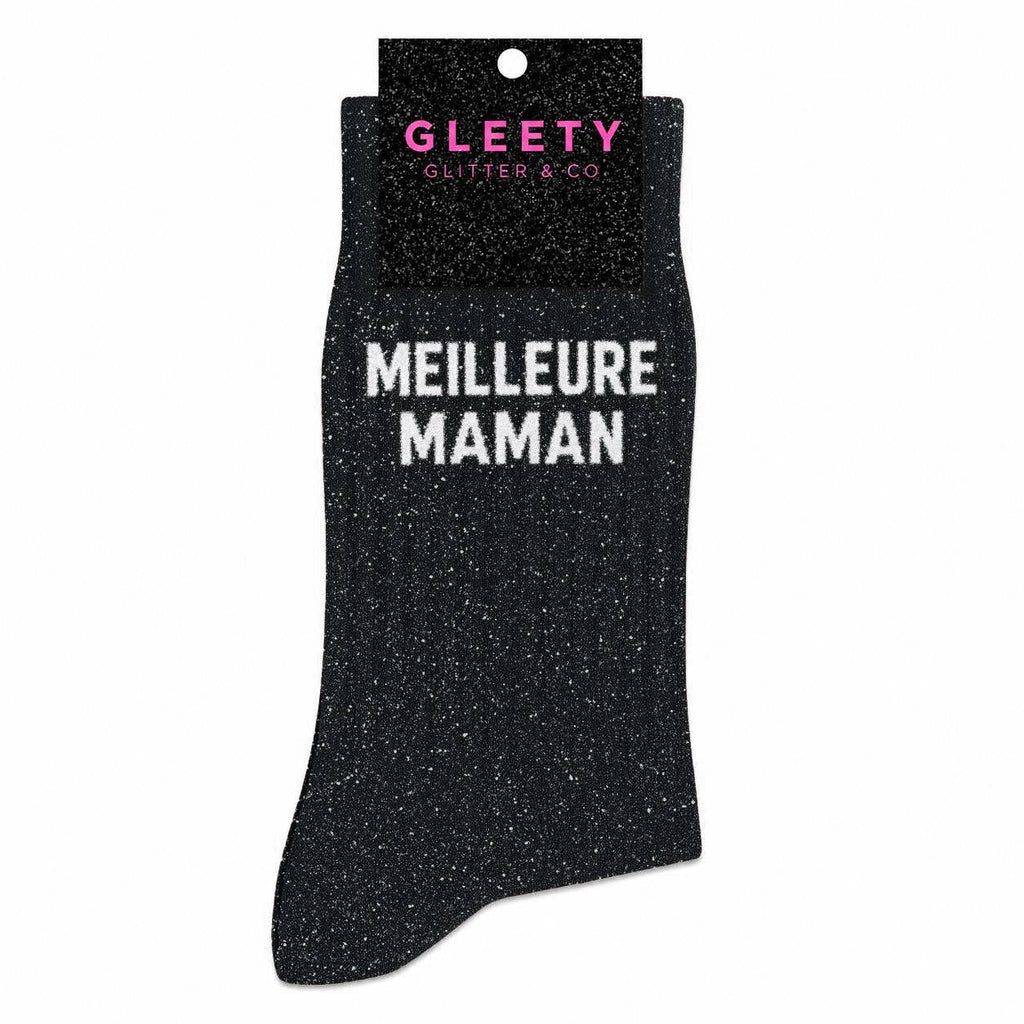 Chaussettes à Paillettes Meilleure Maman Noir