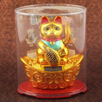 Chat chanceux solaire doré 10cm