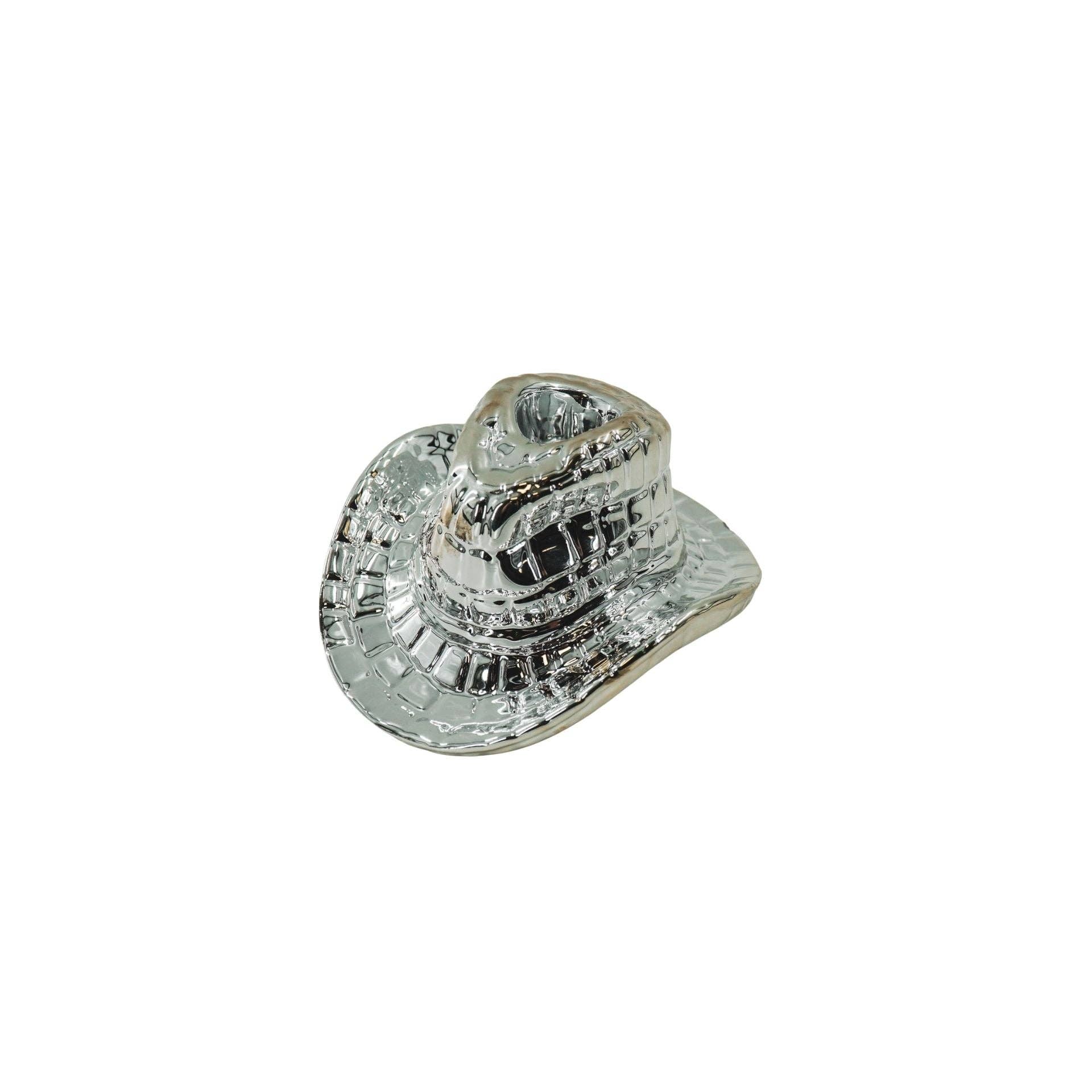 Kerzenständer – Cowboyhut – Keramik – Silber – 13,5 x 11 x 7 cm