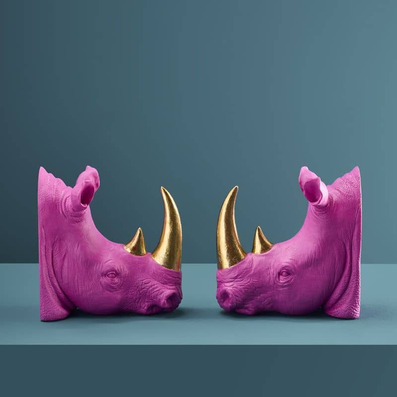 S/2 Nashorn-Buchstützen, Magenta, 39,5 x 14,2 x 20,5 cm