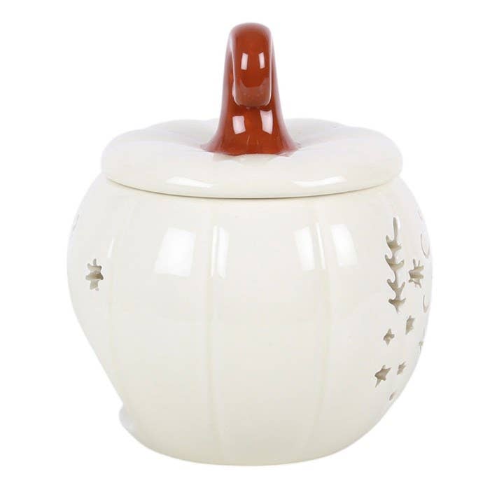 Brûle‑parfum et chauffe‑cire Halloween citrouille folk crème