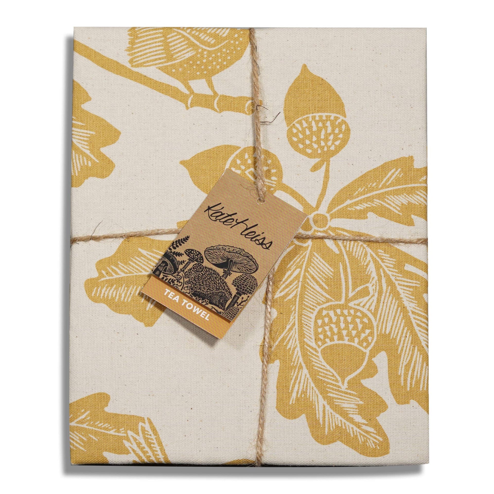Woodland tea towel - ochre leaf