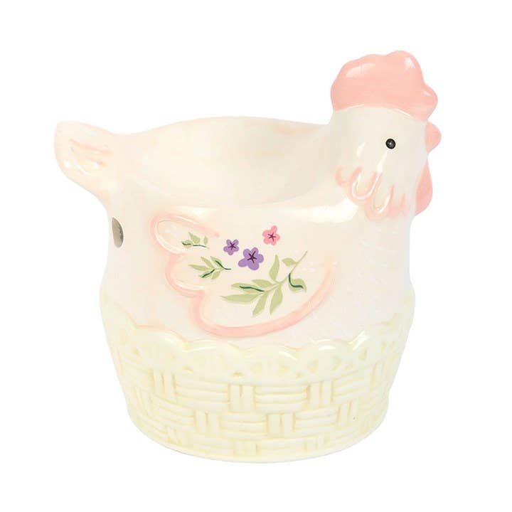 Brûleur d'huile et chauffe-cire en forme de poule florale