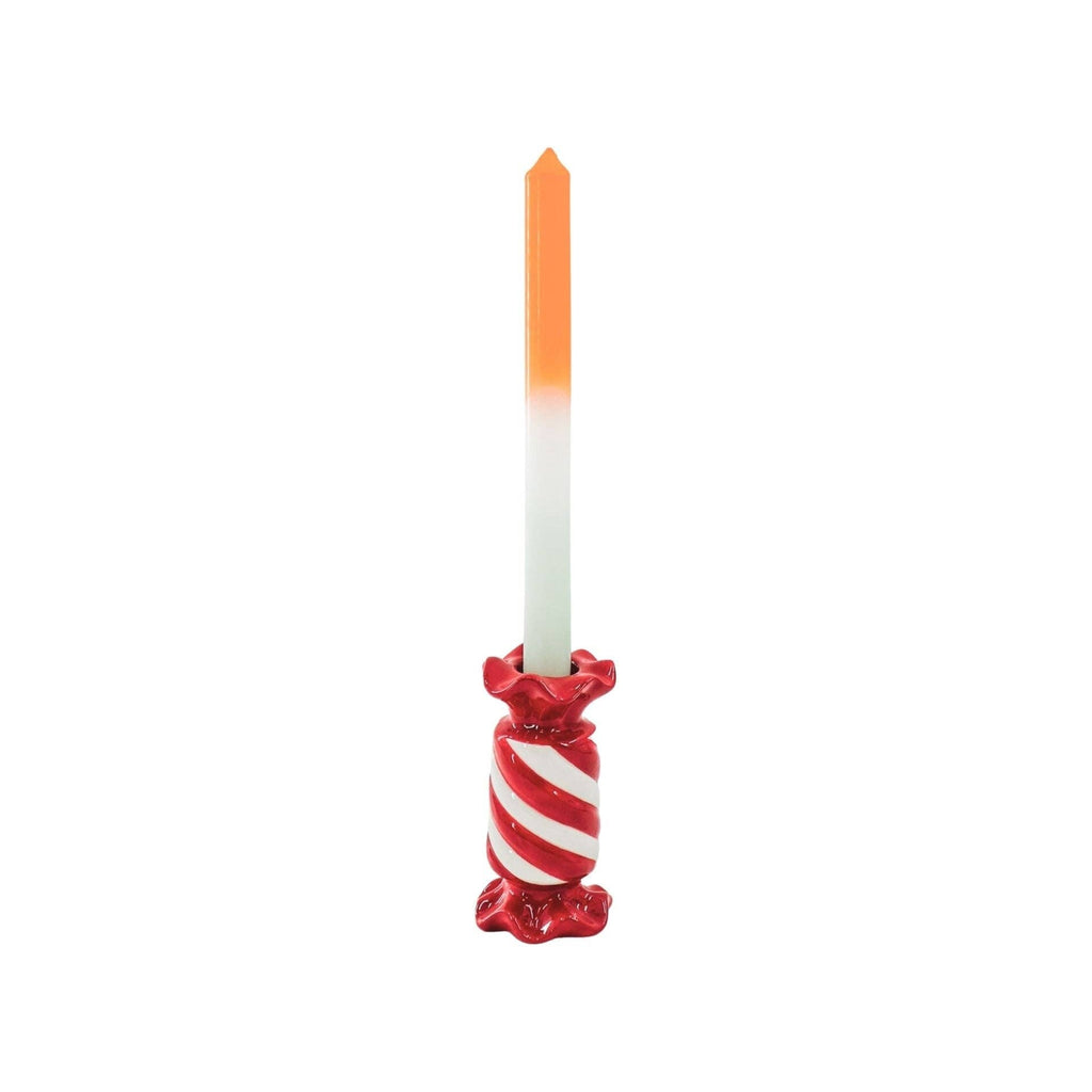 Bougeoir - Bonbon Toffee - Céramique - Rouge/Blanc - 7,5x7,5x13 cm
