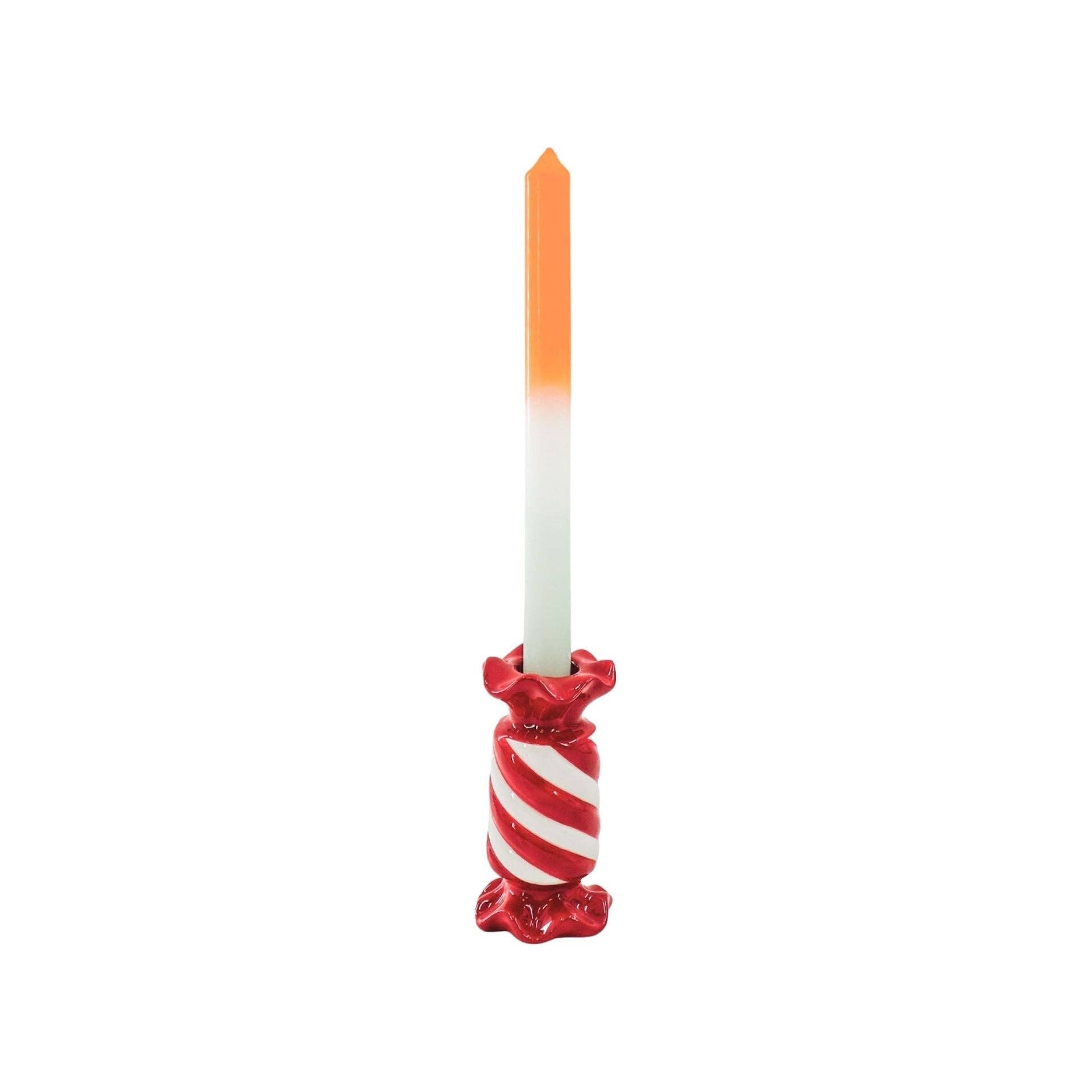 Bougeoir - Bonbon Toffee - Céramique - Rouge/Blanc - 7,5x7,5x13 cm