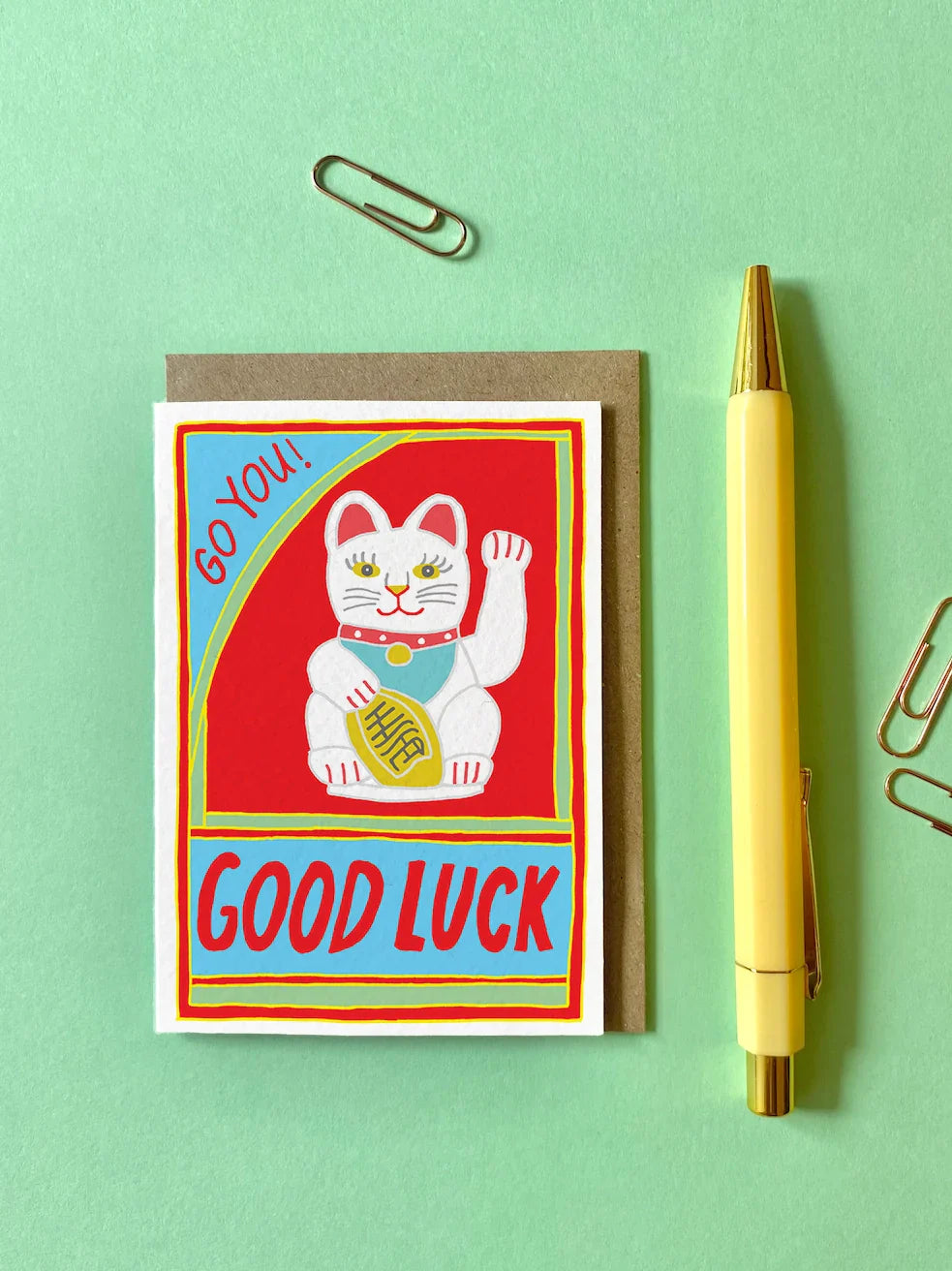 Oggetto regalo di design – carte de voeux chat chanceux good luck youve got pen on your face 
