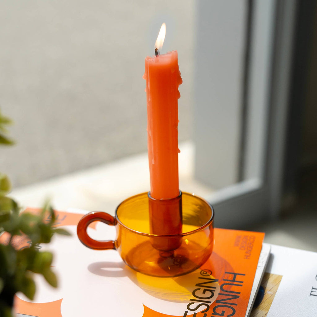 Bougeoir Classique en Cristal Ambre Helio Ferretti Vue 1