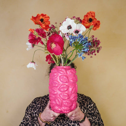 Vase - Bisous - Céramique - Rose Néon - 17x17x27cm
