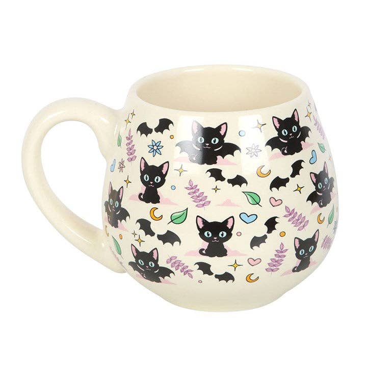 Tasse ronde en céramique avec motifs de chats noirs mignons et mystérieux