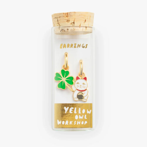 Design-lahja – boucles d oreilles creoles chat chanceux et trefle yellow owl workshop J506 41187660
