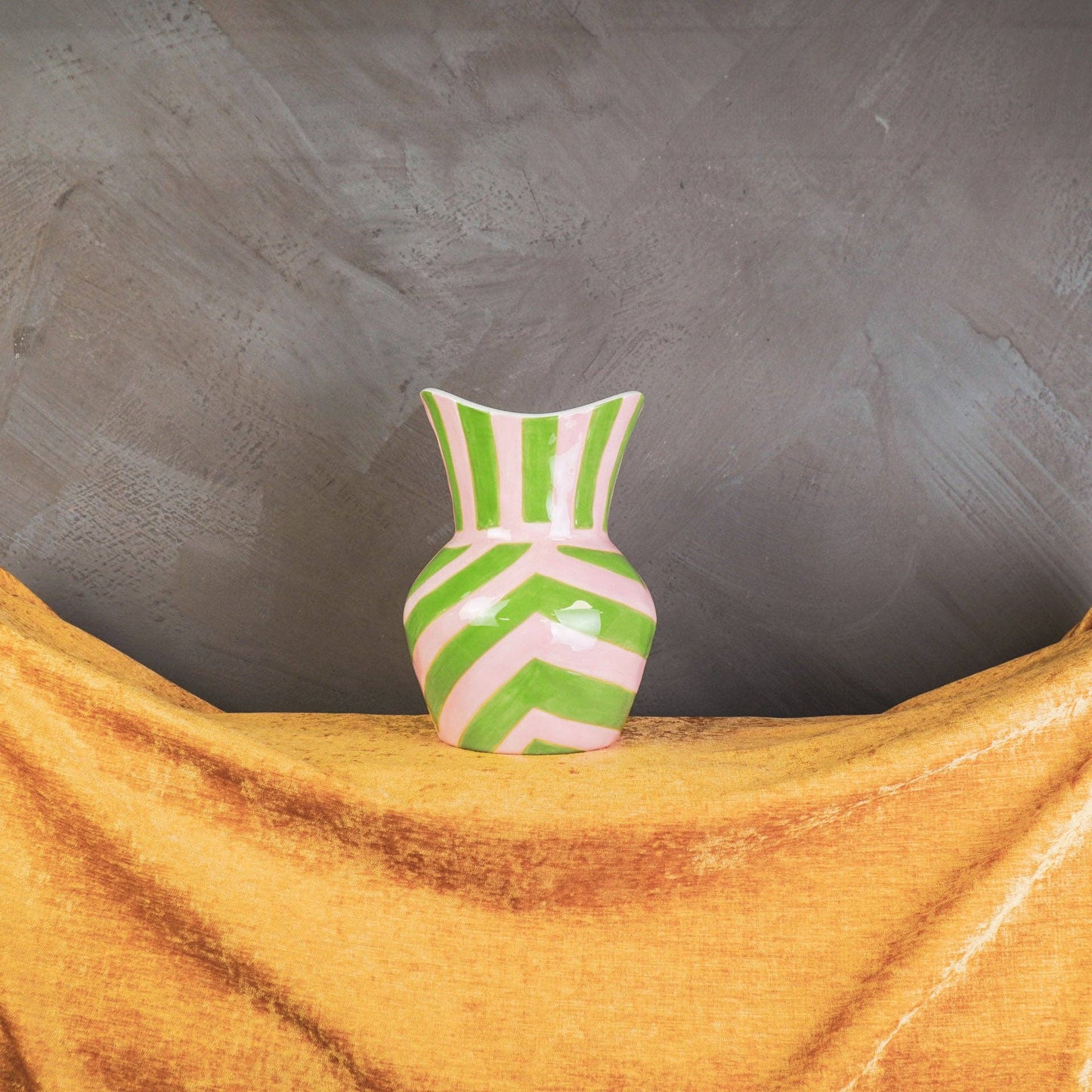 Vase - Stripes - Stoneware - Green/Pink - 16x16x22cm