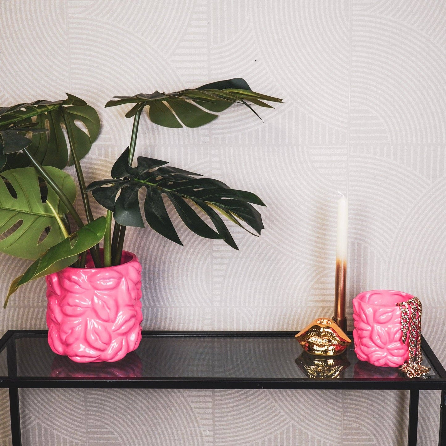 Pot - Bisous - Céramique - Rose Néon - 17,5x17,5x17,5cm