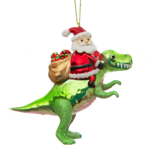 Christmas ball Santa Claus on a Dinosaur