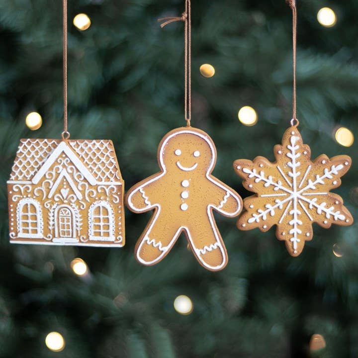 Set of 3 Christmas decorations to hang in the shape of gingerbread