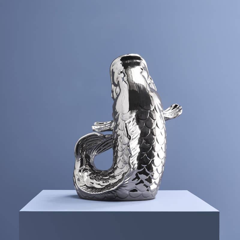 Blubb Fischskulptur/Vase, silberfarbenes Steinzeug