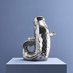Blubb Fischskulptur/Vase, silberfarbenes Steinzeug