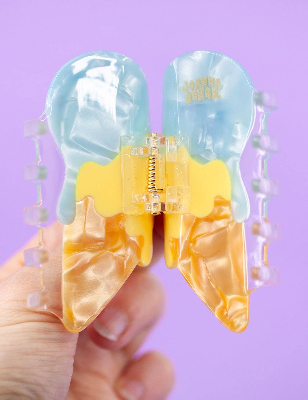 Designcadeau – Pince à cheveux jaune turquoise rêve de glace – Dents larges | Joanna Behar – vue 2