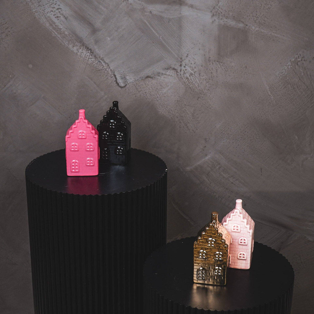 Deko-Spardose – Haus – Keramik – Neonpink – 7 x 7 x 13 cm