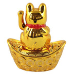 Chat chanceux solaire doré 10cm