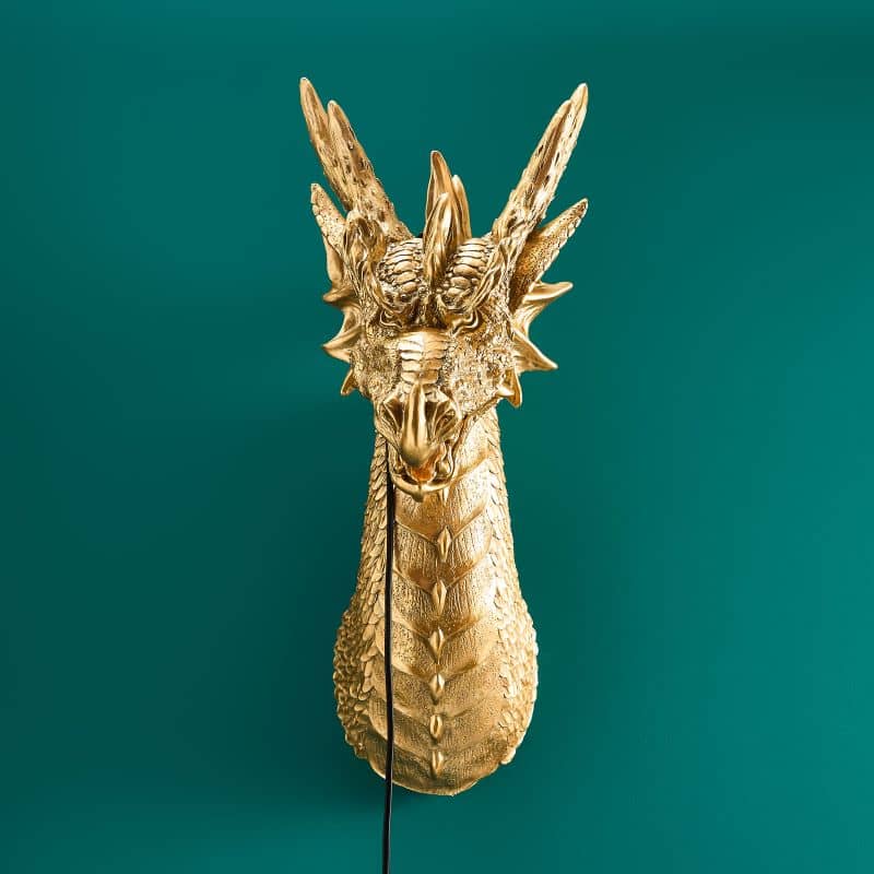 Wandleuchte „Drache“, goldfarben, 66 x 27 x 41 cm
