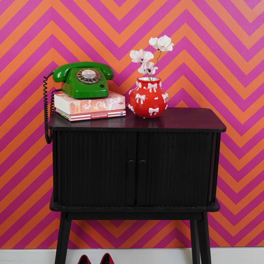 Vase - Vase à fleurs Rubans - Rouge/Rose - 14,5x14,5x13cm