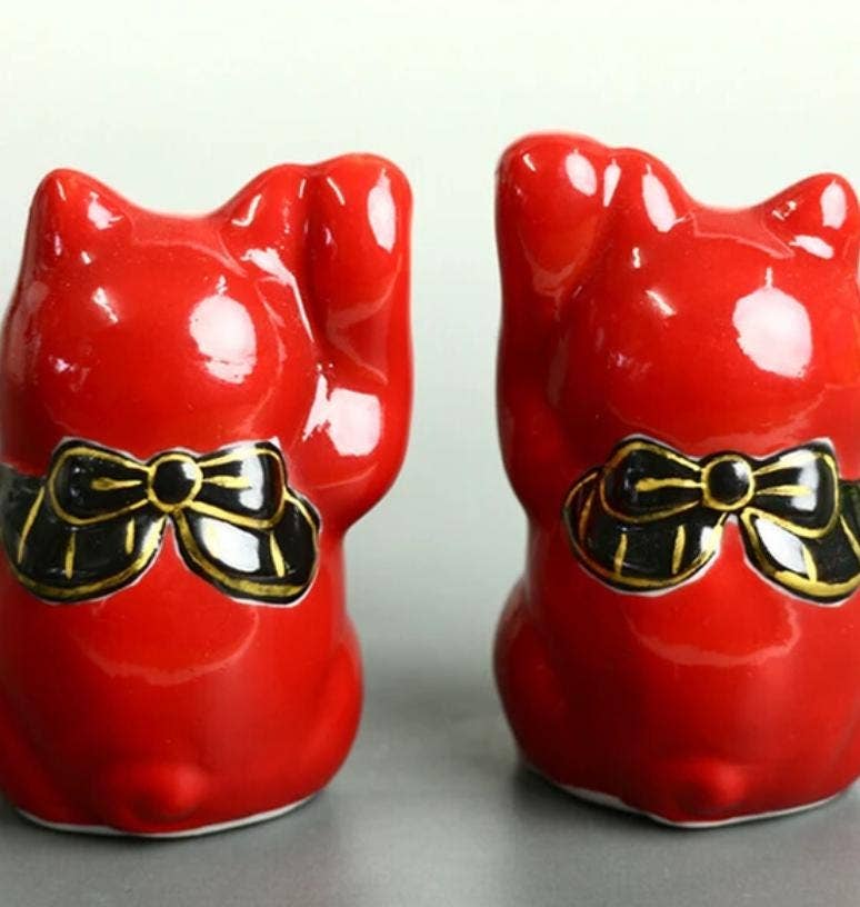 Lucky Cat Daruma Earthenware Figurine