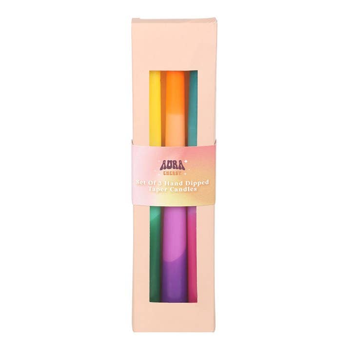 Set mit 3 spitz zulaufenden, mit Aura-Energie getränkten Kerzen