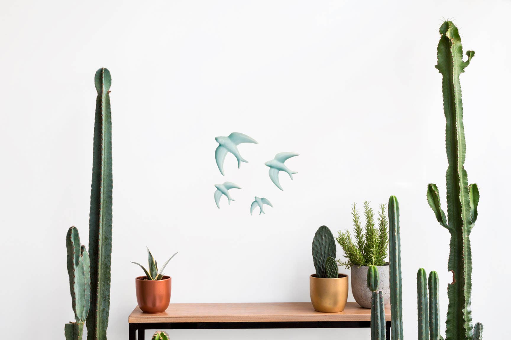 Set mit 4 Schwalben in Aquamarin-Farbe