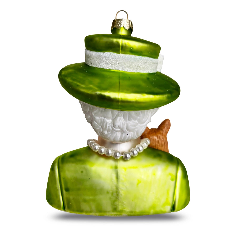 Boule de Noël Reine Elizabeth & Corgi Vert