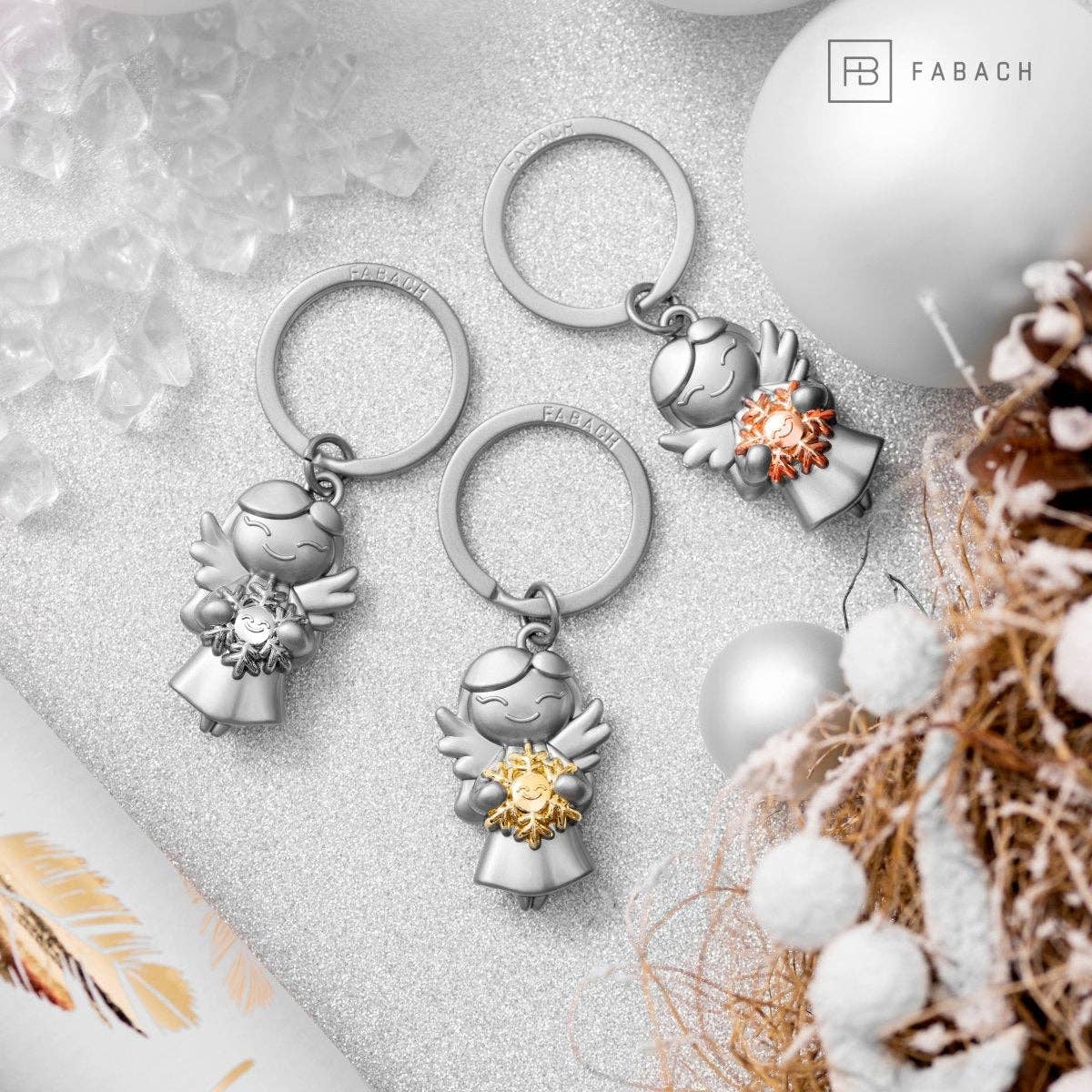 Porte-clés « étoile » en forme d'ange gardien - ange porte-bonheur avec flocon de neige - porte-bonheur en forme d'ange | Design e regali originali